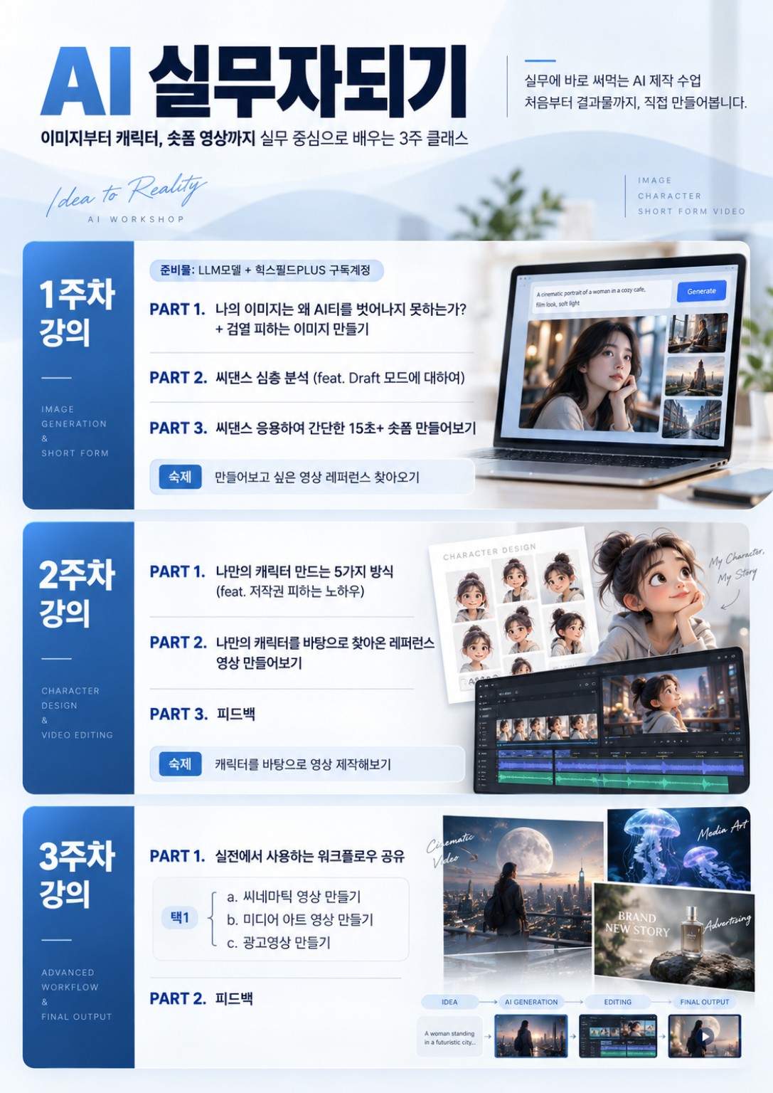 AI 실무자 되기 3주 강의 커리큘럼 포스터